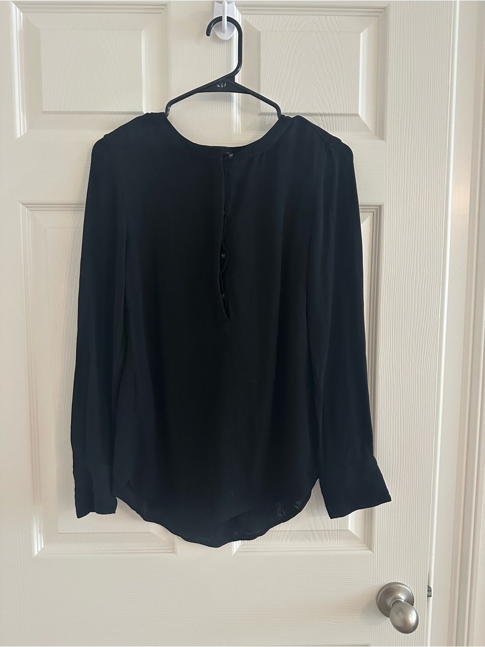 J. Crew Black Long-Sleeve Button-Trim Blouse